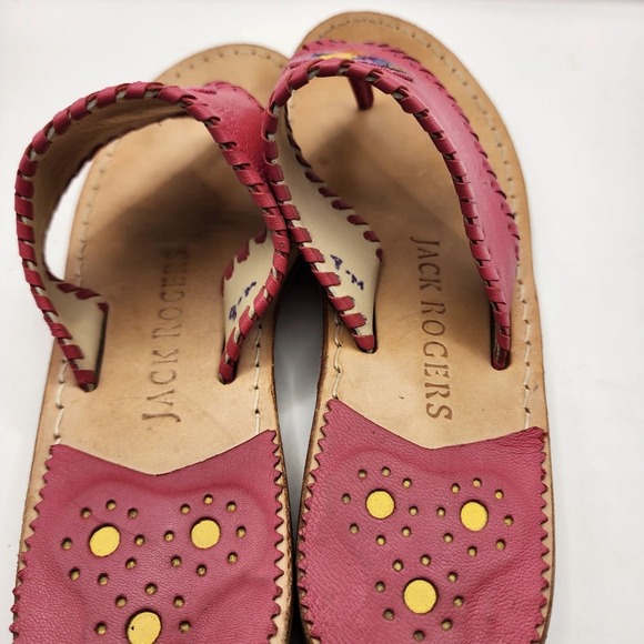 Jack Rogers Sandals Womens 8M Pink Leather Rainbow Heart Thong Flats Used - Picture 4 of 7